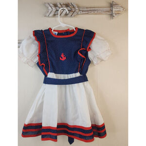 Vintage Girls Lil' Airess Navy Blue White Red Polka Dot Casual Dress Size 5